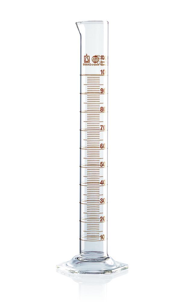 Measuring cylinder, tall form, BLAUBRAND-ETERNA, class A, DE-M, 250 ml: 2 ml, Boro 3.3, art. 32748