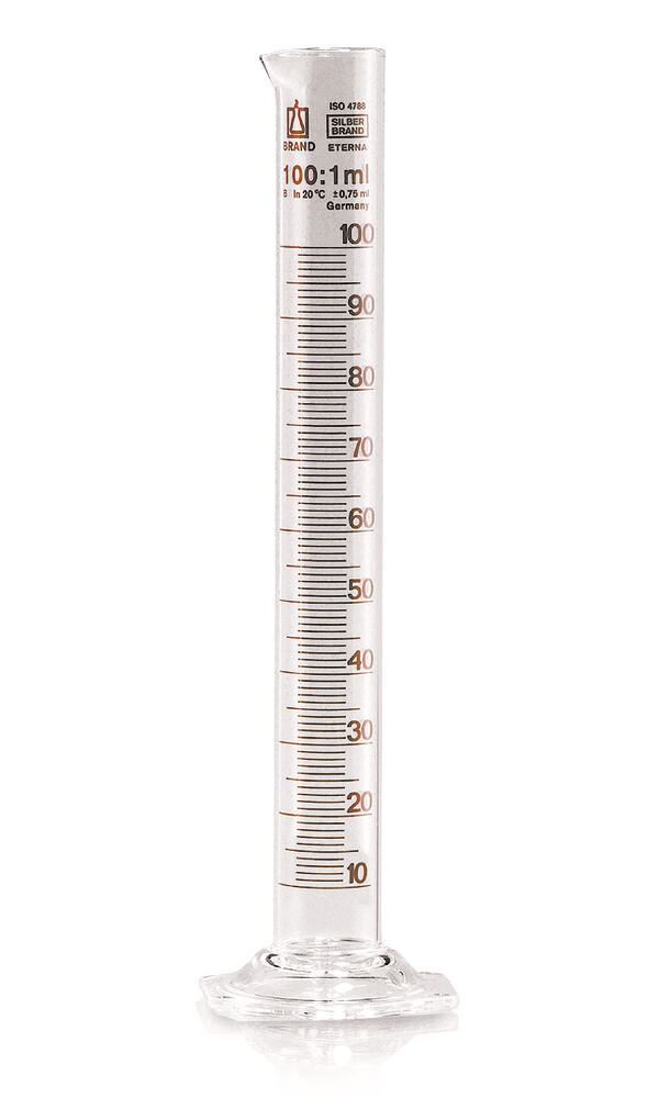 Measuring cylinder tall form SILBERBRAND-ETERNA Class B, 500 ml: 5 ml, Boro 3.3, with glass foot, art. 31954
