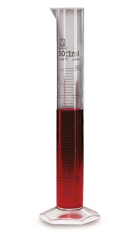 Measuring cylinder, tall form, class A, DE-M/ChZ, 500 ml: 5 ml, PMP, blue graduations, Brand, art. 35154