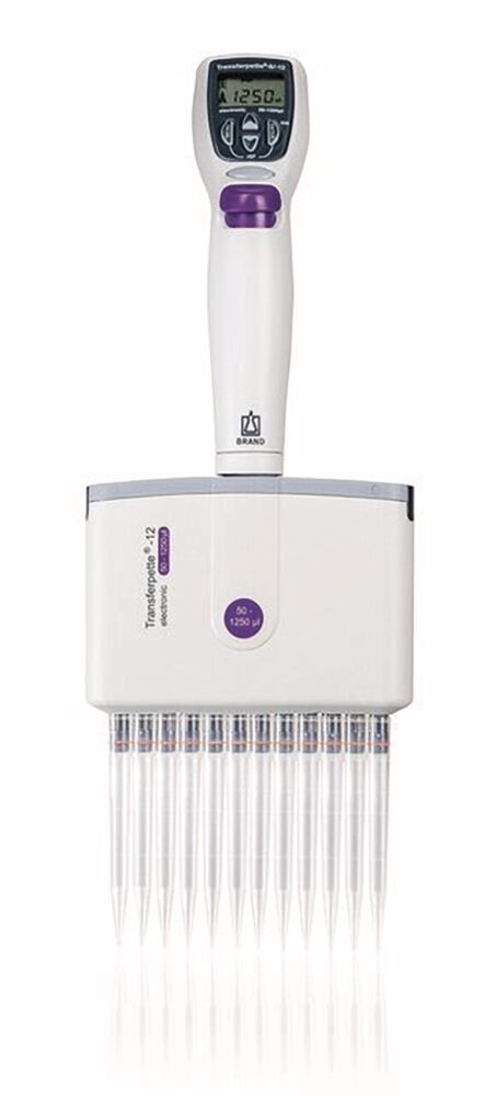Transferpette® -12 electronic DE-M, 50-1250 µl, universal power supply, Brand, art. 705448