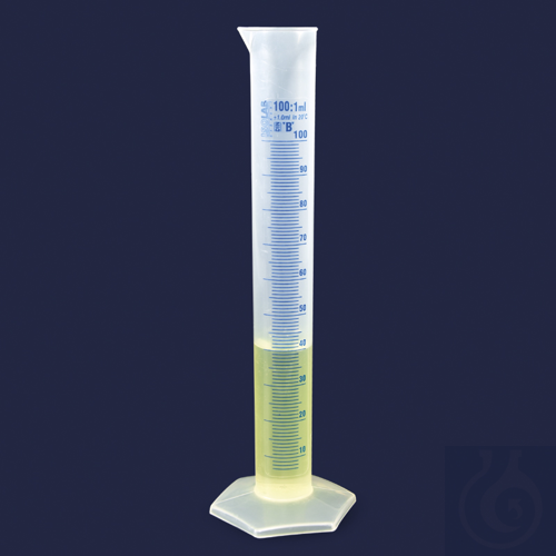 measuring cylinder - tall form - P.P - Class B - blue scale - 25 ml