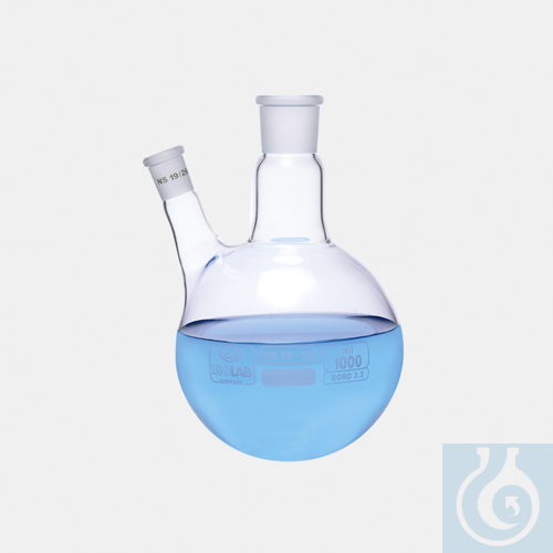 flask - round bottom - two neck - angled side arm - center neck : NS 29/32 -