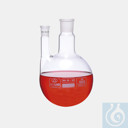 flask - round bottom - two neck - parallel side arm - center neck : NS 24/29 -