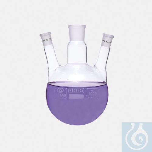 flask - round bottom - three neck - angled side arm - center neck : NS 24/29 -