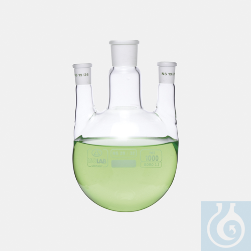 flask - round bottom - three neck - parallel side arm - center neck : NS 24/29 -