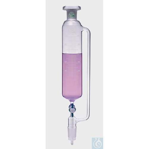 dropping funnel - cylindrical - with relief tube - PTFE stopcock - NS 19/26 - 50
