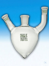 Flasks, pear shaped, side necks angled,