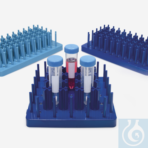 tube rack - ABS - hedgehog ( peg ) type - for tubes 15 ml - blue