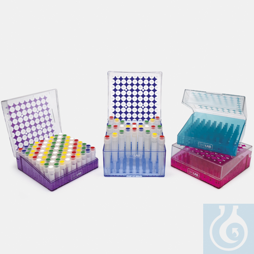 cryo tube box - polycarbonate - for 2 ml tubes - hinged lid - green