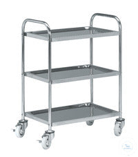 Stainless steel trolley with four castors diam. 125 mm and 3 shelves