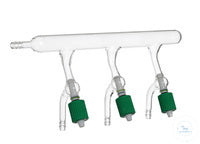 Vacuum distributor, with 4 PTFE high-vacuum valves, fine thread,