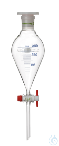 Separatory funnel, 100 ml, conical, grad., PTFE plug size 12,5/2,5 mm,
