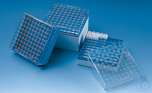 Storing box PC f.cryogen.tubes stackable, f. 3, 4 + 5 ml blue for 81 cryogen.tub