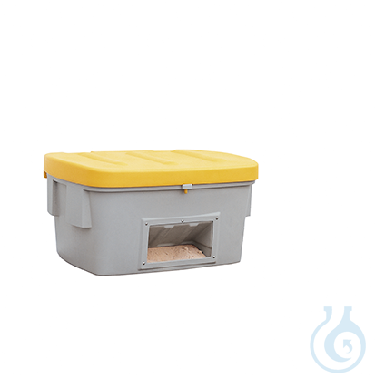 Grit container with dispensing hatch PE yellow V=400 L, 1210x785x780