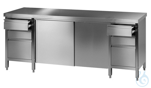 Laboratory worktable (5) 18/10 steel, 2100x750x750mm
