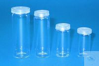 Bottle with rolled rim and snap-on lid, 35 ml, 65 x 30 mm, clear glass, with lid
