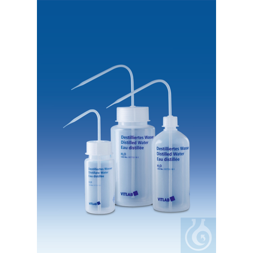 Wash-Bottle, PE-LD, Distilled Water, 500 ml, round, narrow-mouth, GL 25