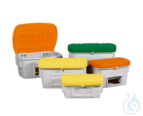Grit container with dispensing hatch PE orange V=100 L, 975x705x460
