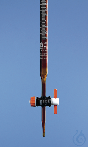 Burette SILBERBRAND B straight stopcock, 50 ml:0,1 ml amber Boro 5.0 PTFE key