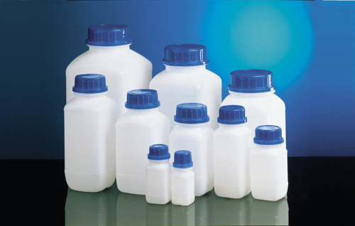 Wide neck bottle HDPE natural 350 ml square w/o closure cap size o.d. Ø 45