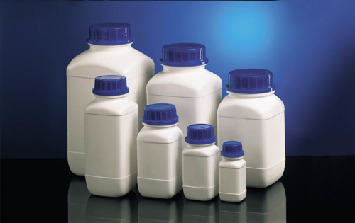 Wide neck bottle HDPE white 750 ml square w/o closure cap size o.d. Ø 54