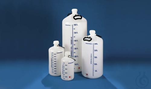 Carboy, HDPE natural, with stopcock connection, 10 l, incl. closure, blue