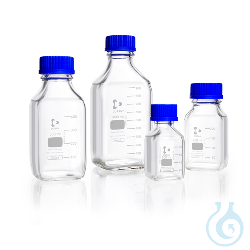 DURAN® Laboratory Bottle Square, clear, with DIN 168-1 thread, graduated