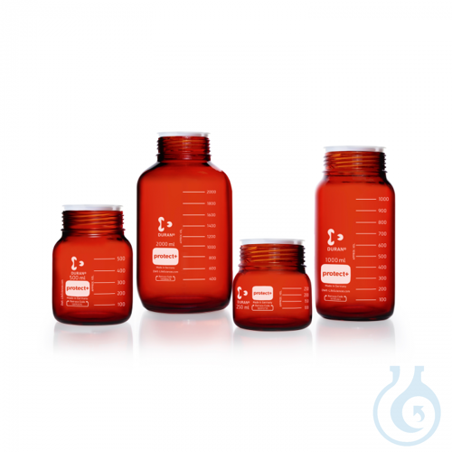 DURAN® Laboratory glass bottle GLS 80, Amber, protect+ plastic coated (PA12),