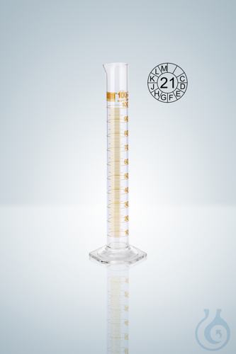 MEASURING CYLINDER A CC 250 ML, RING GRAD., AMBER STAIN GRAD.