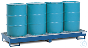 Sump pallet steel lam. blue grid galv. feet construc. V=420L, 816x2470x355