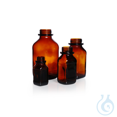 Screw-Top Square Bottle, soda-lime, amber, wide mouth, short form, DIN thread