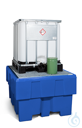IBC station PE blue grid galv. forklift accessible V=1000L, 1280x1660x870
