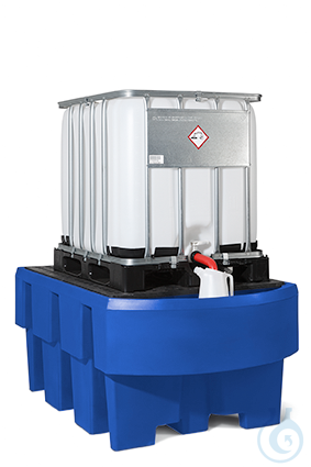 IBC station PE blue grid  forklift accessible V=1000L, 1280x1910x885