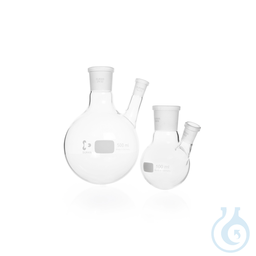 DURAN® Twin-Neck Round Bottom Flask, standard ground joint, angled side neck