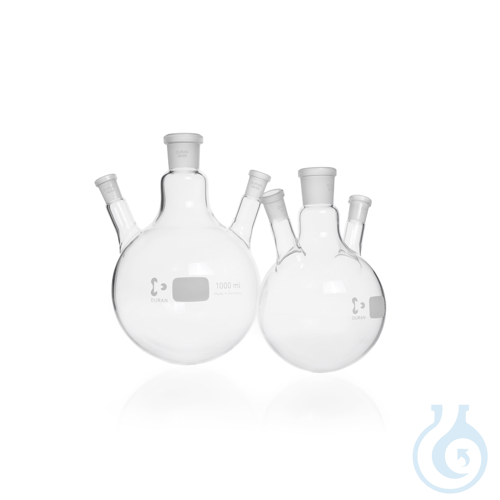 DURAN® Triple-Neck Round Bottom Flask, standard ground joint, angled side necks