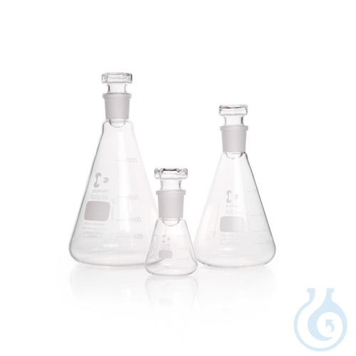 DURAN® Iodine Flask, Erlenmeyer shape, standard ground joint and glass stopper
