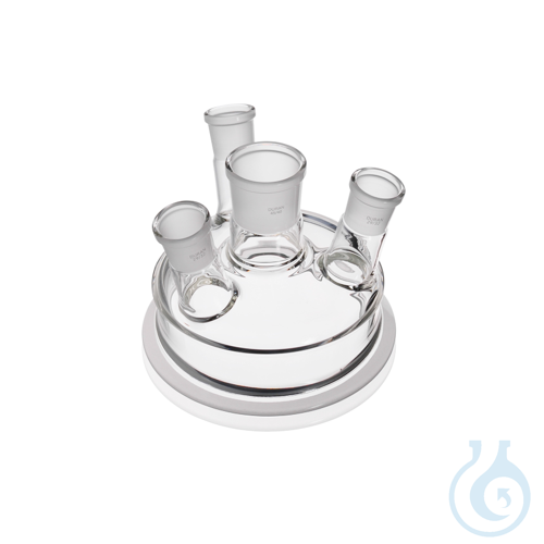 DURAN® Flat Flange Lid, 4 standard ground necks (3 angled side and 1 center)
