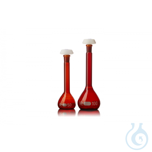 DURAN® Volumetric Flask, amber, with UKAS certificate, with polyethylene stopper