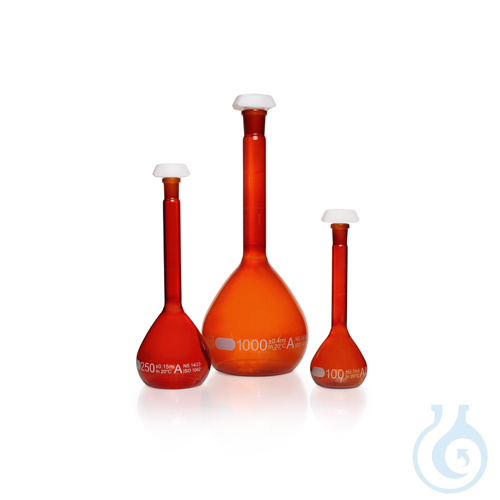 DURAN® Volumetric Flask, Class A, amber, individual certificate, CoC, white prin