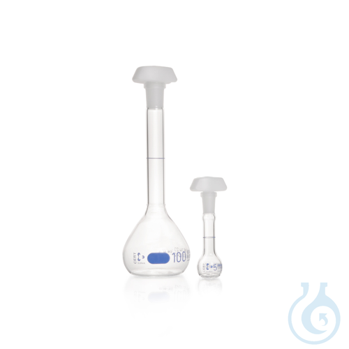 DURAN® Volumetric Flask, Class A, individual certificate and CoC, blue print