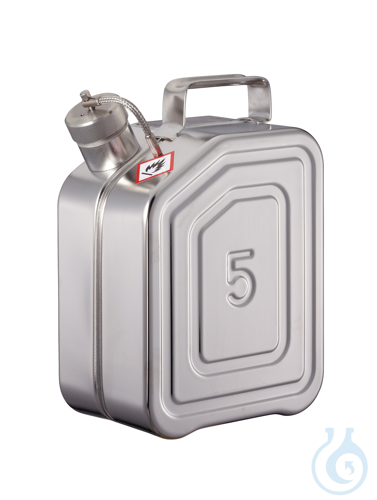 Safety jerrycan 316L, screw cap, relief valve, 5 l
