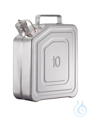Safety jerrycan 316L, screw cap, relief valve, 10l