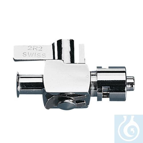 neoChoice Metall-Durchflusshahn, Luer-Anschlüsse 1 x weibl. 1 x männl.