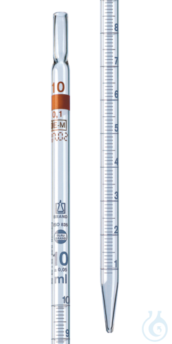 Grad. pipette BLAUBRAND AS DE-M, 10 ml:0,1 ml tot.del. cotton end