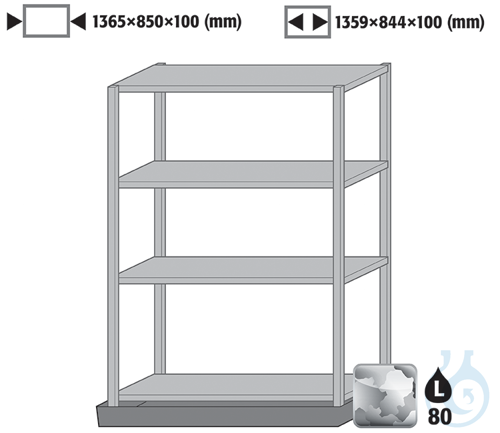 bottom collecting sump with rack system st. galv. for XL90 B1555 1365x850x100