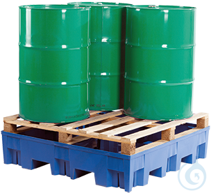 Sump pallet PE-HD blue forklift accessible V=255L, 1235x1235x275