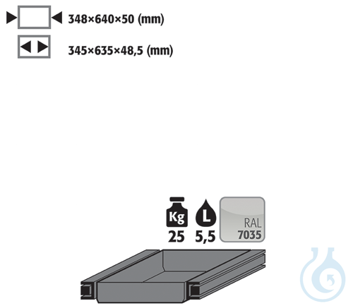 drawer right sh.steel lam. for S90 B600T750 348x640x50