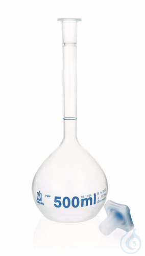Vol. flask PMP class B, 100 ml, NS 14/23, PP-stopper, trans.
