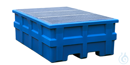 IBC station PE blue grid galv. forklift accessible V=1000L, 1370x1980x690