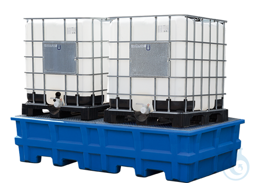 IBC station PE blue grid galv. forklift accessible V=1000L, 2530x1320x580